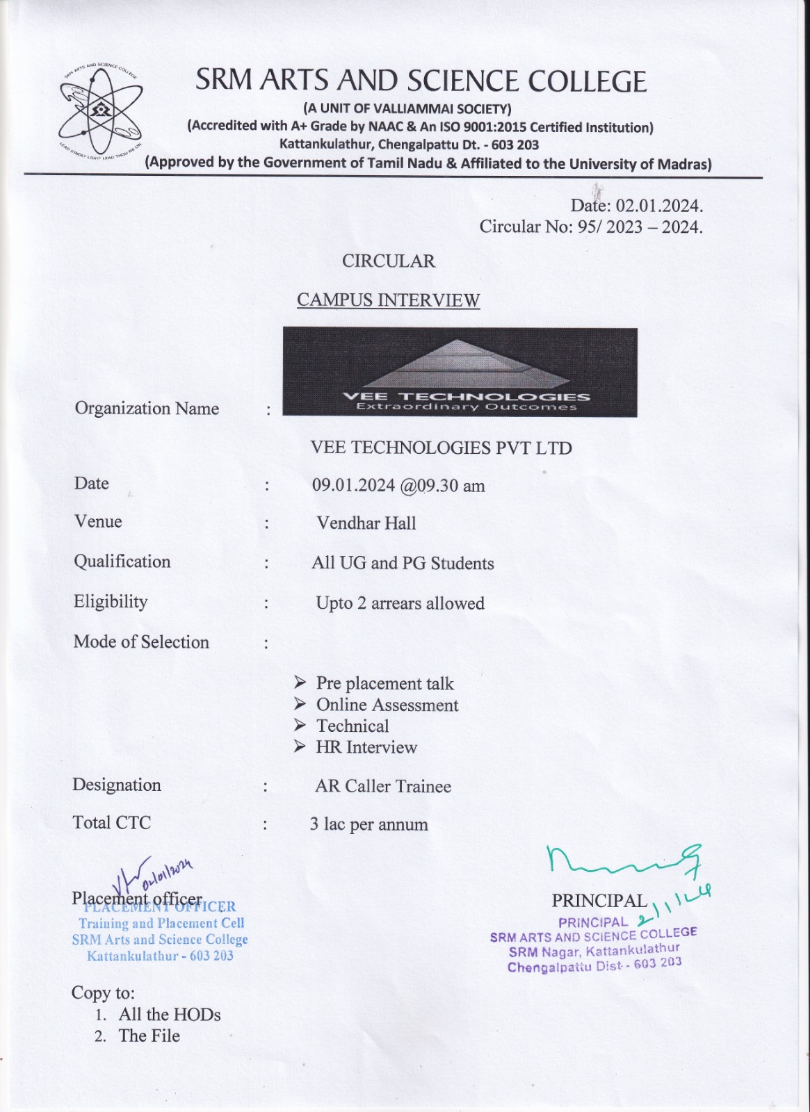 Circular No 95/2023-2024 - SRM Arts and Science College